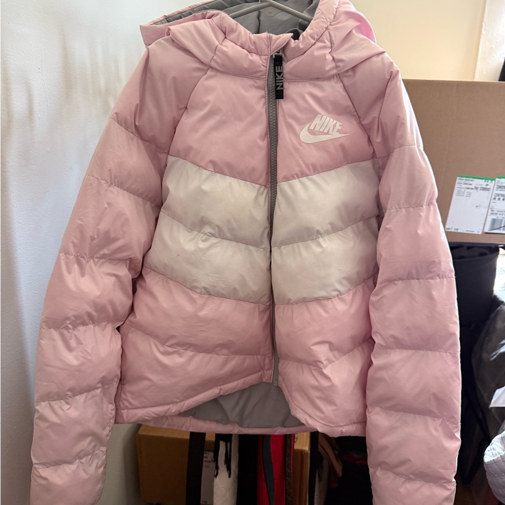 Nike Light Pink and White Hooded Jacket